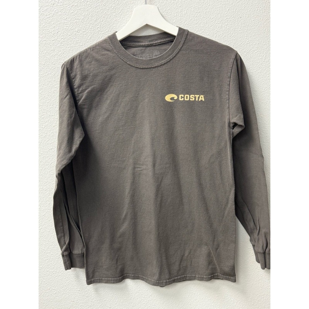 Costa Del Mar Mens Long Sleeve T Shirt Gray Fish Born on the Water Graphic